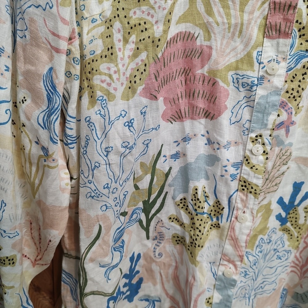 Spartina 449 Linen Tunic Top Button Up Shirt Women Size XL Long Sleeve Coastal - Picture 4 of 10